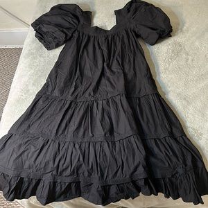 Anthropologie Tiered Black Belted Maxi Dress